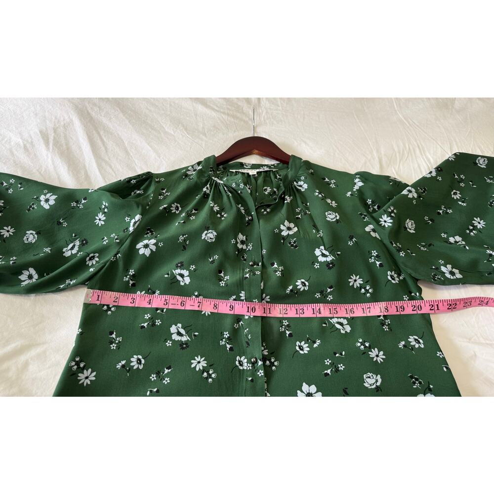 Veronica Beard | SZ 2 | Ashlynn Floral Silk Blouse Green White Button Front - Picture 5 of 11
